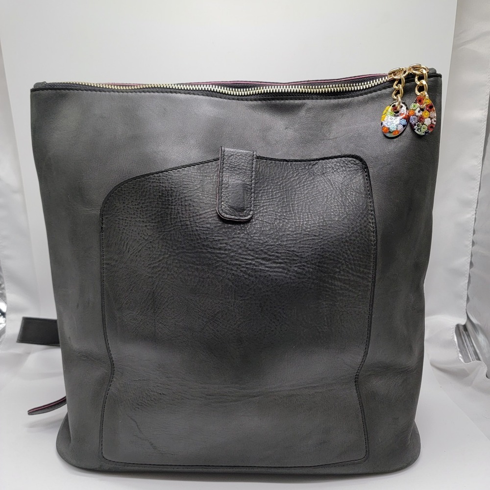 Terrida Murano Collection Aurora Square Charcoal Black & Pink Backpack Bag EUC